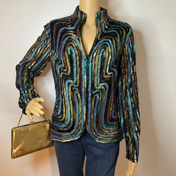 Vintage Jackets & Blazers - Glamorous vintage boho turquoise metallic jacket!